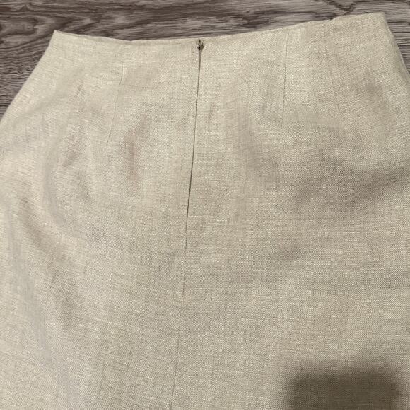 Vintage Beige Linen Midi Skirt Neutral Size 6 Medium Chic Workwear Career Office - Picture 4 of 7